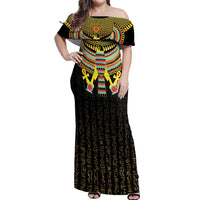 Ancient Egyptian Off Shoulder Maxi Dress Symbol of Horus The Falcon God - Wonder Print Shop