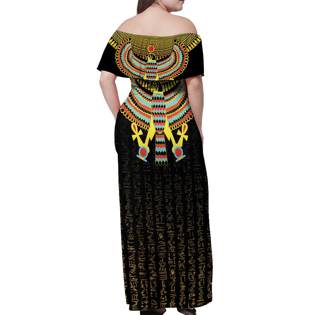 Ancient Egyptian Off Shoulder Maxi Dress Symbol of Horus The Falcon God - Wonder Print Shop