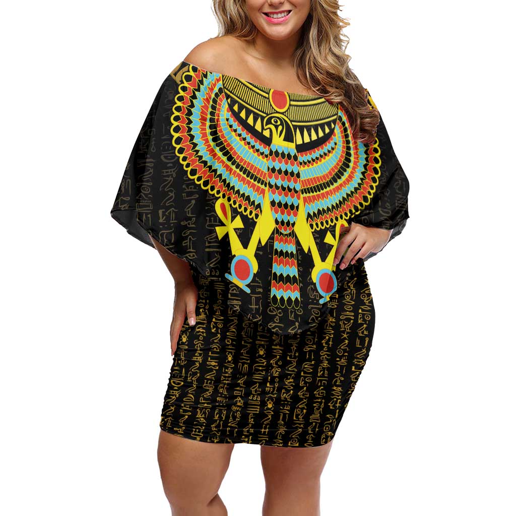 Ancient Egyptian Off Shoulder Short Dress Symbol of Horus The Falcon God - Wonder Print Shop