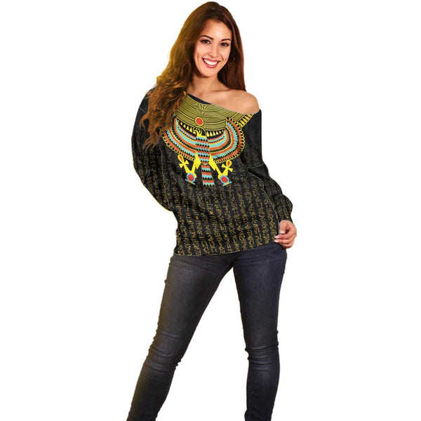 Personalized Queen of Egypt Off Shoulder Sweater in Pan-African Colors DT02 main image 0
