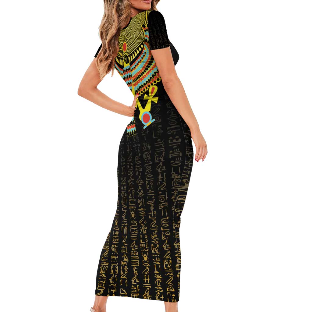 Ancient Egyptian Short Sleeve Bodycon Dress Symbol of Horus The Falcon God - Wonder Print Shop