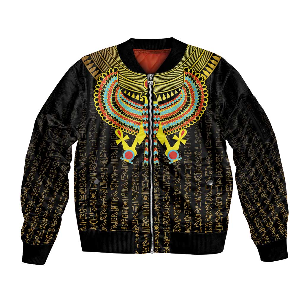 Ancient Egyptian Sleeve Zip Bomber Jacket Symbol of Horus The Falcon God - Wonder Print Shop