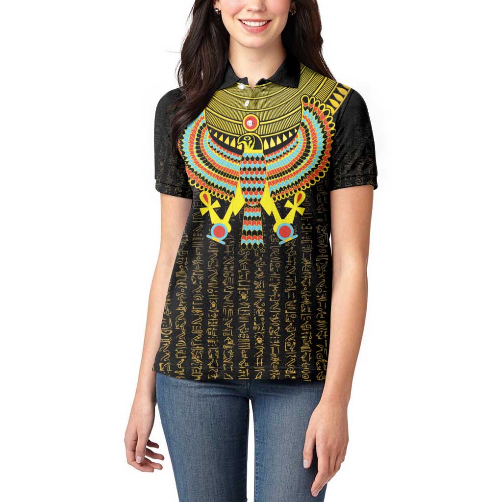 Ancient Egyptian Women Polo Shirt Symbol of Horus The Falcon God - Wonder Print Shop