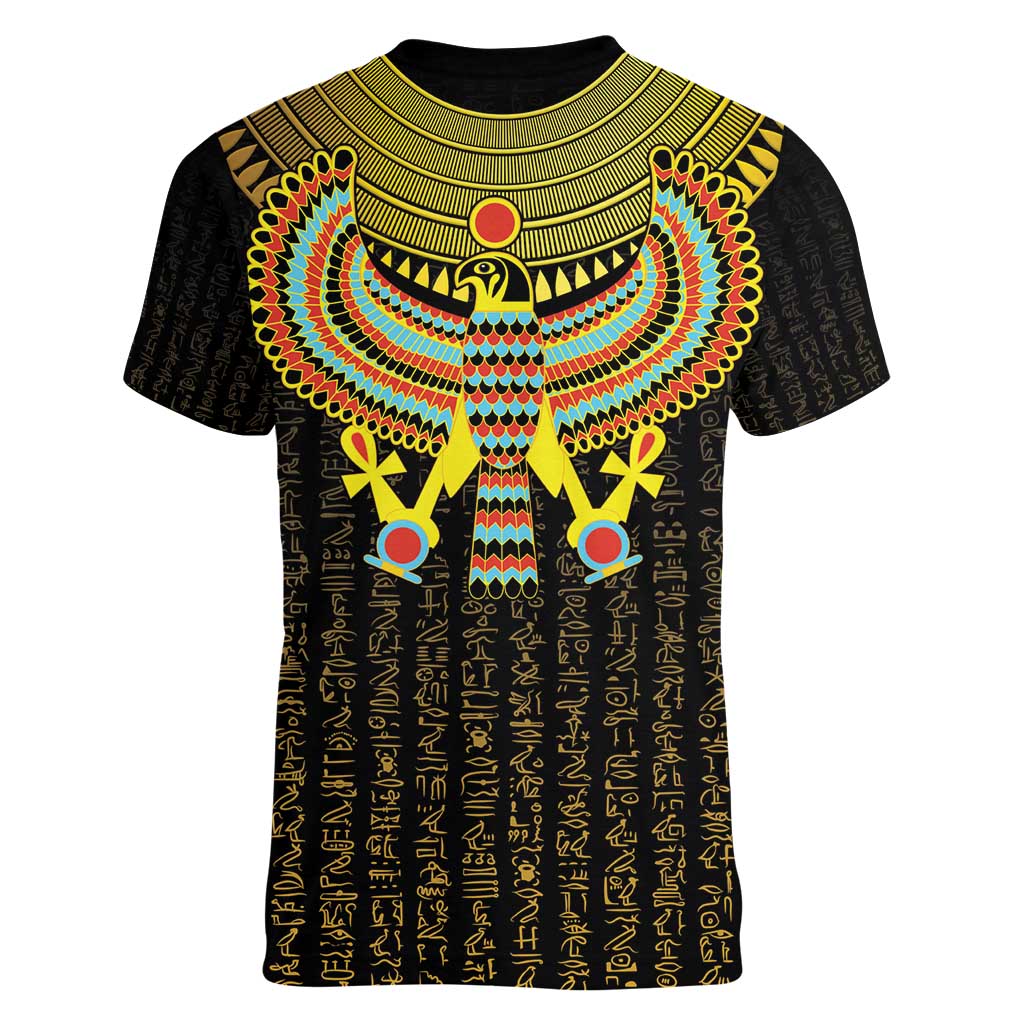 Ancient Egyptian Women V-Neck T-Shirt Symbol of Horus The Falcon God - Wonder Print Shop