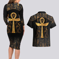 Ankh with Eye of Horus Couples Matching Long Sleeve Bodycon Dress and Hawaiian Shirt Ancient Egypt Culture LT9 - Wonder Print Shop