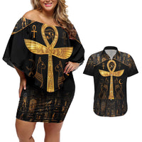 Ankh with Eye of Horus Couples Matching Off Shoulder Short Dress and Hawaiian Shirt Ancient Egypt Culture LT9 - Wonder Print Shop