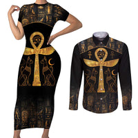 Ankh with Eye of Horus Couples Matching Short Sleeve Bodycon Dress and Long Sleeve Button Shirt Ancient Egypt Culture LT9 - Wonder Print Shop