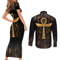 Ankh with Eye of Horus Couples Matching Short Sleeve Bodycon Dress and Long Sleeve Button Shirt Ancient Egypt Culture LT9 - Wonder Print Shop