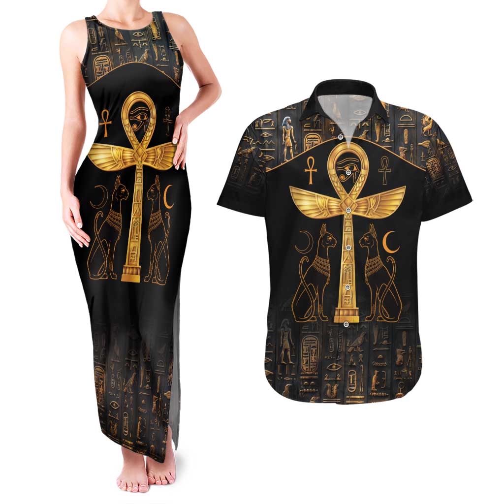 Ankh with Eye of Horus Couples Matching Tank Maxi Dress and Hawaiian Shirt Ancient Egypt Culture LT9 - Wonder Print Shop