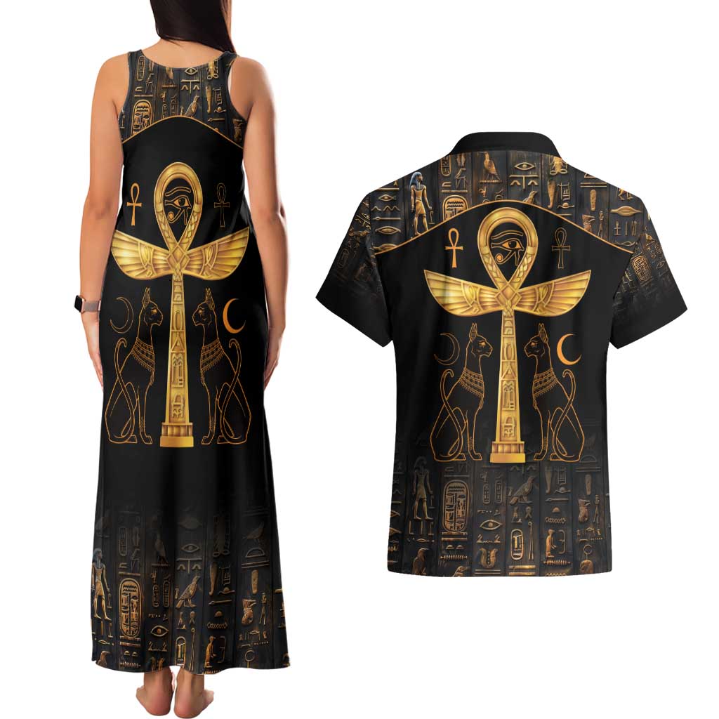 Ankh with Eye of Horus Couples Matching Tank Maxi Dress and Hawaiian Shirt Ancient Egypt Culture LT9 - Wonder Print Shop