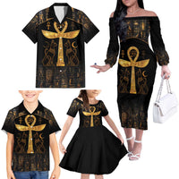 Ankh with Eye of Horus Family Matching Off The Shoulder Long Sleeve Dress and Hawaiian Shirt Ancient Egypt Culture - Wonder Print Shop