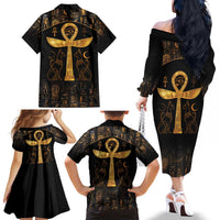 Ankh with Eye of Horus Family Matching Off The Shoulder Long Sleeve Dress and Hawaiian Shirt Ancient Egypt Culture - Wonder Print Shop