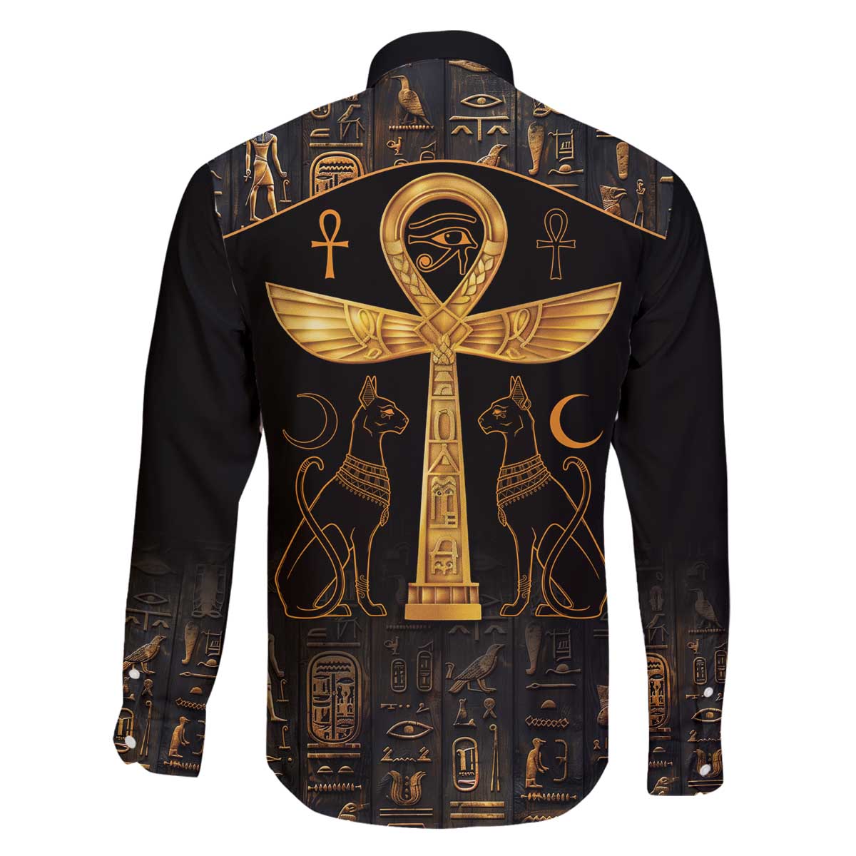Ankh with Eye of Horus Family Matching Off The Shoulder Long Sleeve Dress and Hawaiian Shirt Ancient Egypt Culture - Wonder Print Shop