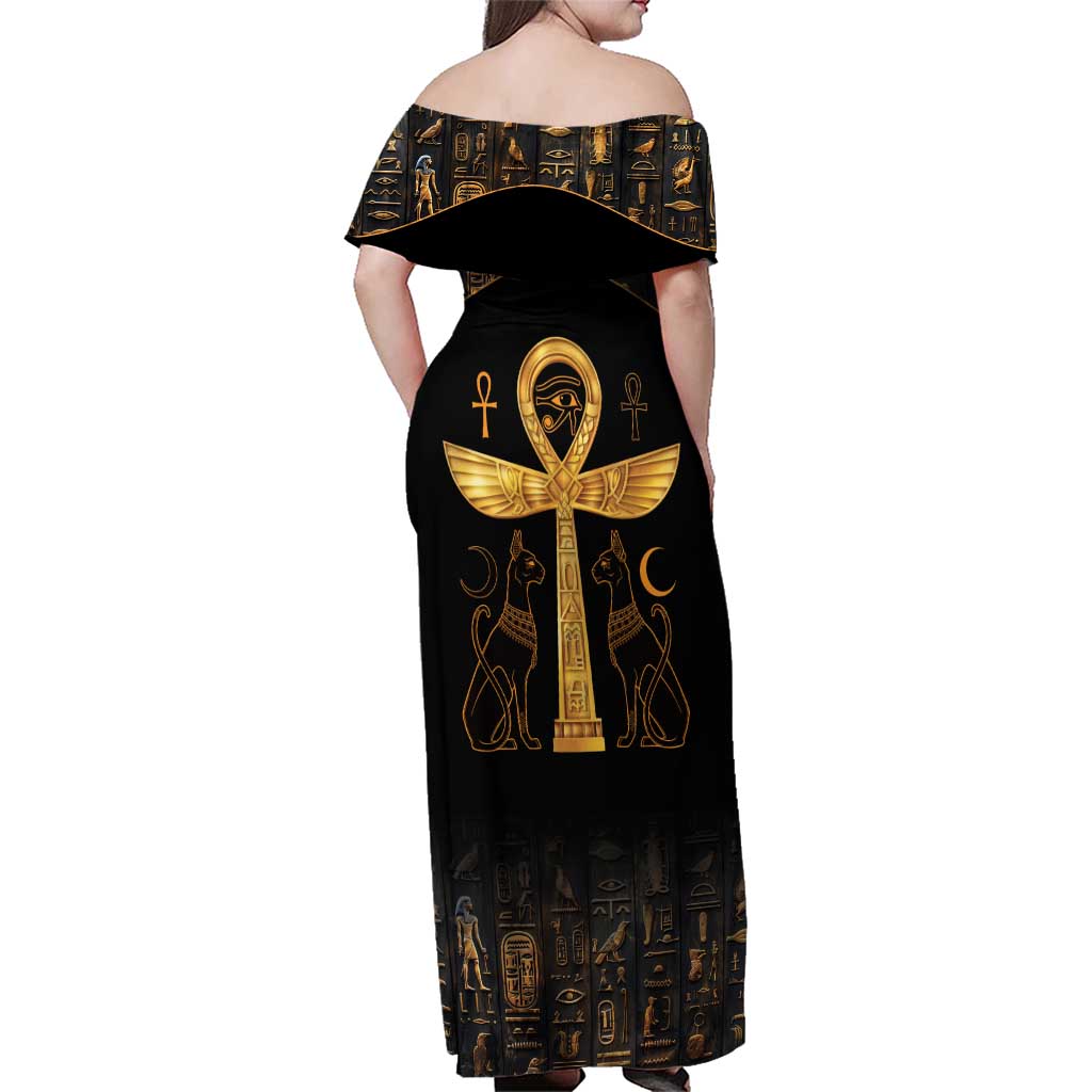 Ankh with Eye of Horus Family Matching Off Shoulder Maxi Dress and Hawaiian Shirt Ancient Egypt Culture LT9 - Wonder Print Shop