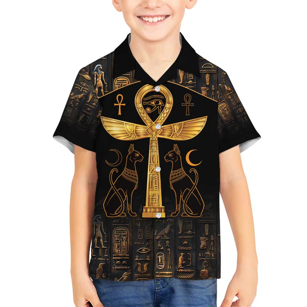 Ankh with Eye of Horus Family Matching Off Shoulder Maxi Dress and Hawaiian Shirt Ancient Egypt Culture LT9 - Wonder Print Shop