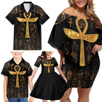 Ankh with Eye of Horus Family Matching Off Shoulder Short Dress and Hawaiian Shirt Ancient Egypt Culture LT9 - Wonder Print Shop