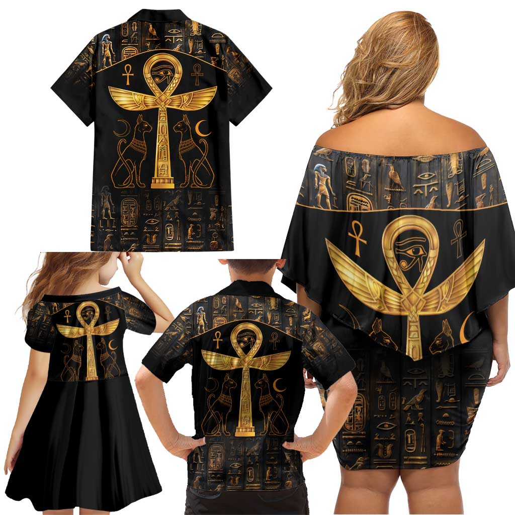 Ankh with Eye of Horus Family Matching Off Shoulder Short Dress and Hawaiian Shirt Ancient Egypt Culture LT9 - Wonder Print Shop