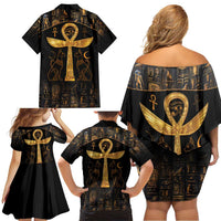 Ankh with Eye of Horus Family Matching Off Shoulder Short Dress and Hawaiian Shirt Ancient Egypt Culture LT9 - Wonder Print Shop