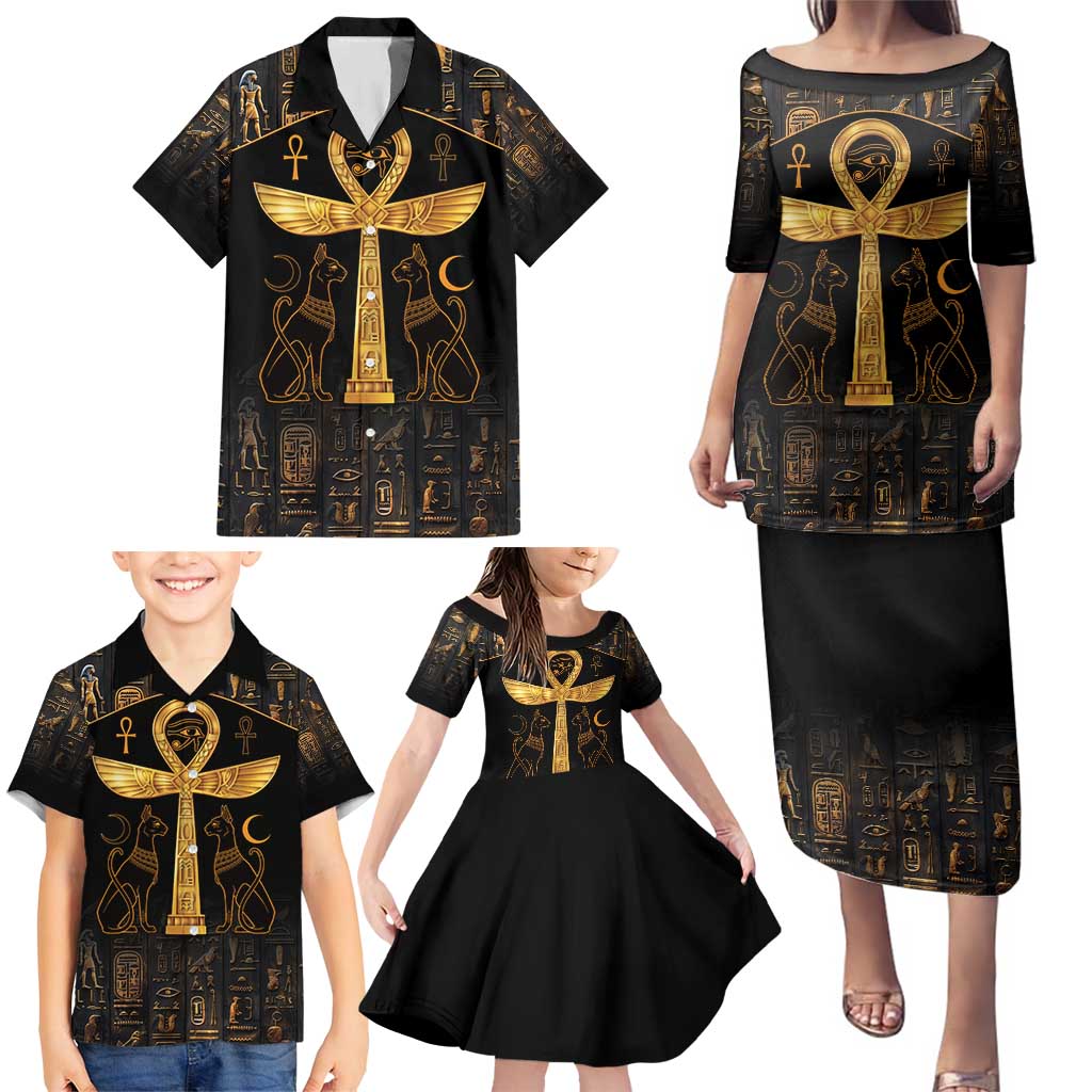 Ankh with Eye of Horus Family Matching Puletasi and Hawaiian Shirt Ancient Egypt Culture - Wonder Print Shop