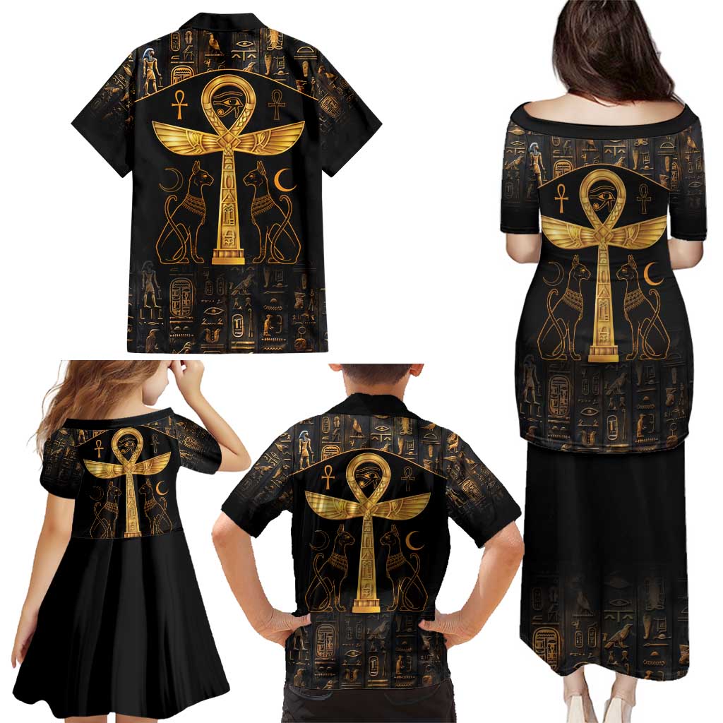 Ankh with Eye of Horus Family Matching Puletasi and Hawaiian Shirt Ancient Egypt Culture - Wonder Print Shop