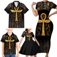 Ankh with Eye of Horus Family Matching Short Sleeve Bodycon Dress and Hawaiian Shirt Ancient Egypt Culture - Wonder Print Shop