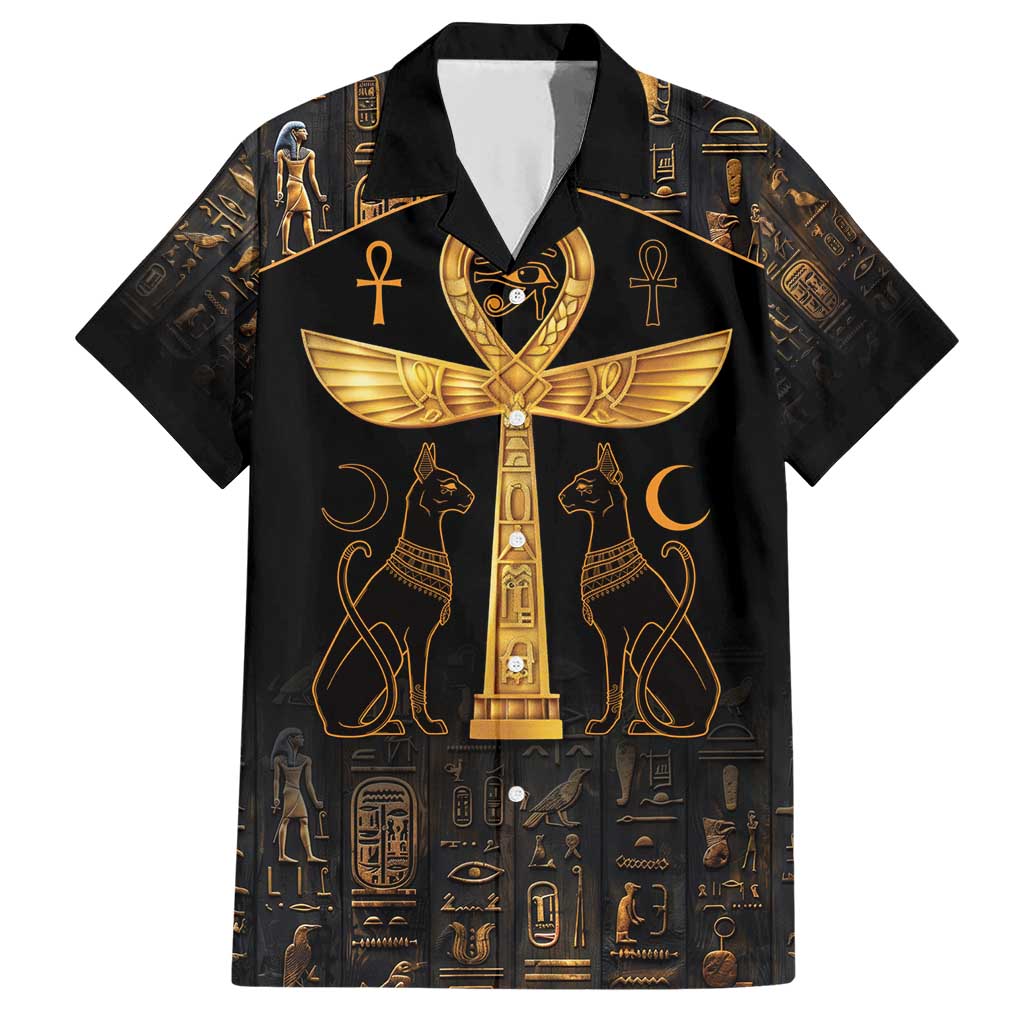 Ankh with Eye of Horus Family Matching Short Sleeve Bodycon Dress and Hawaiian Shirt Ancient Egypt Culture - Wonder Print Shop
