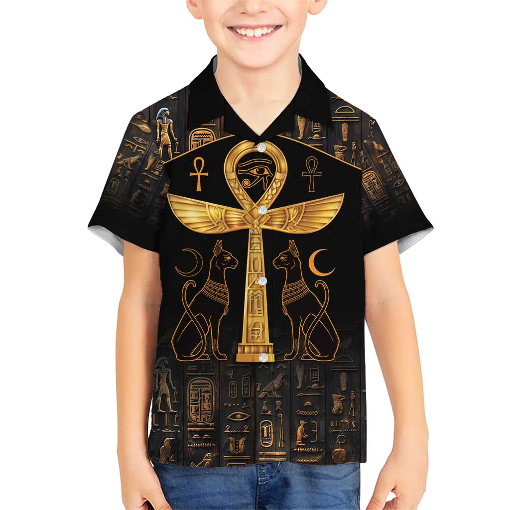Ankh with Eye of Horus Family Matching Short Sleeve Bodycon Dress and Hawaiian Shirt Ancient Egypt Culture - Wonder Print Shop