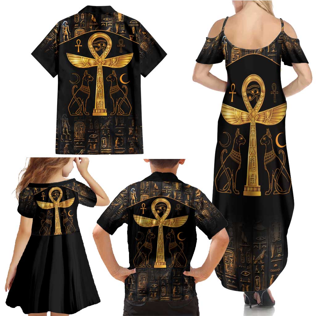 Ankh with Eye of Horus Family Matching Summer Maxi Dress and Hawaiian Shirt Ancient Egypt Culture - Wonder Print Shop