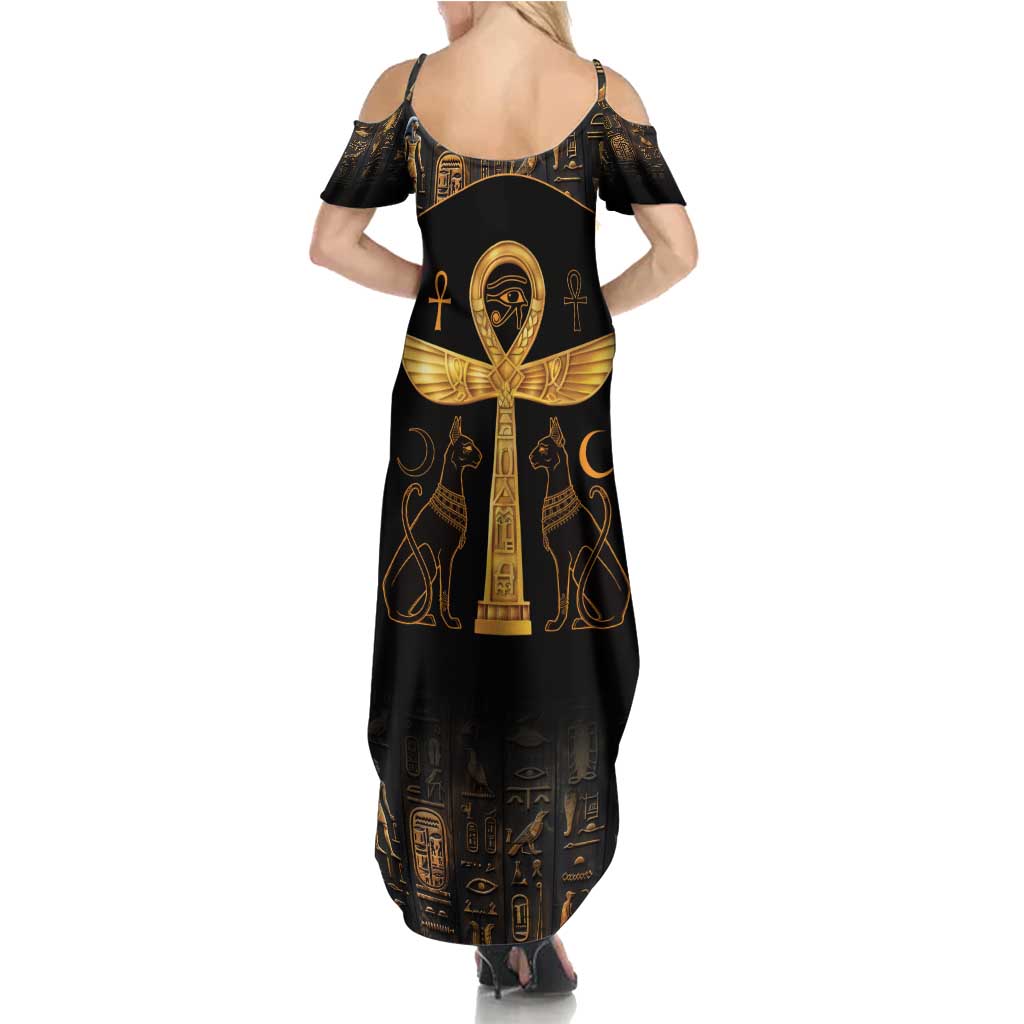 Ankh with Eye of Horus Family Matching Summer Maxi Dress and Hawaiian Shirt Ancient Egypt Culture - Wonder Print Shop