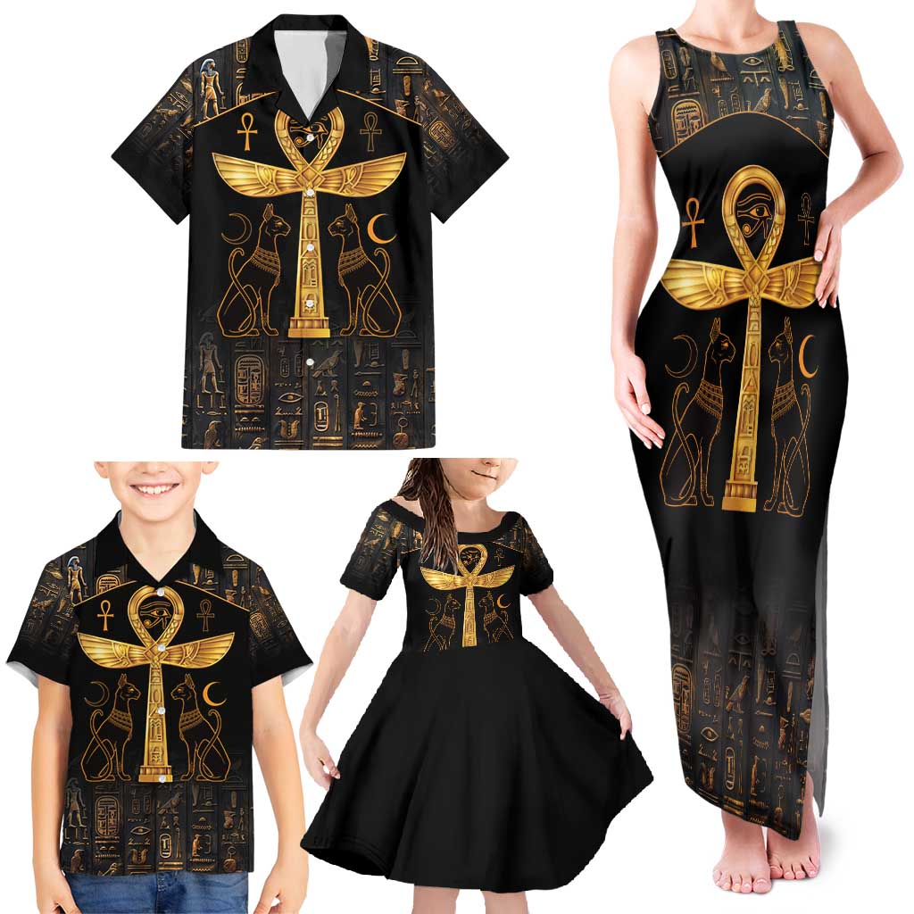 Ankh with Eye of Horus Family Matching Tank Maxi Dress and Hawaiian Shirt Ancient Egypt Culture - Wonder Print Shop