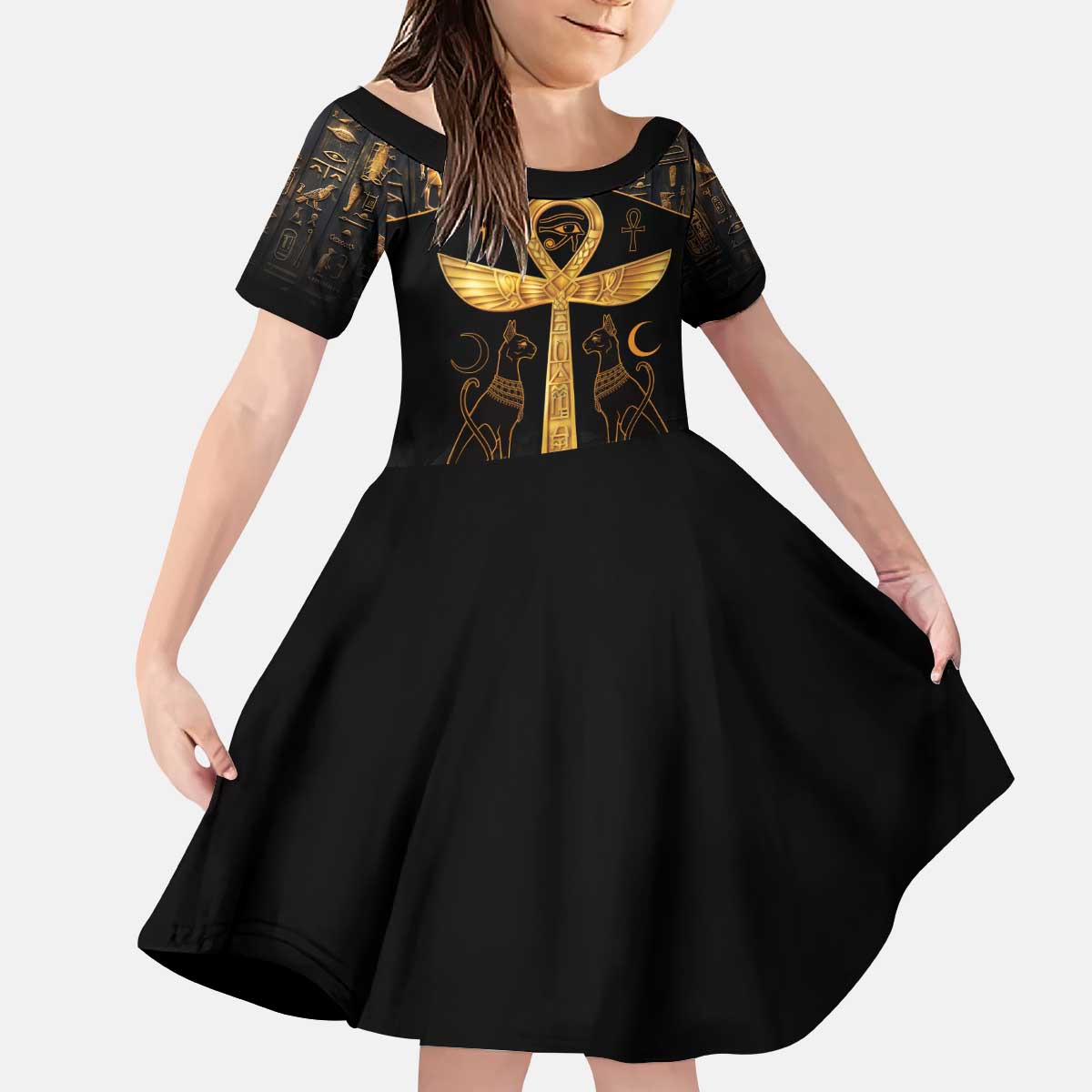Ankh with Eye of Horus Kid Short Sleeve Dress Ancient Egypt Culture - Wonder Print Shop