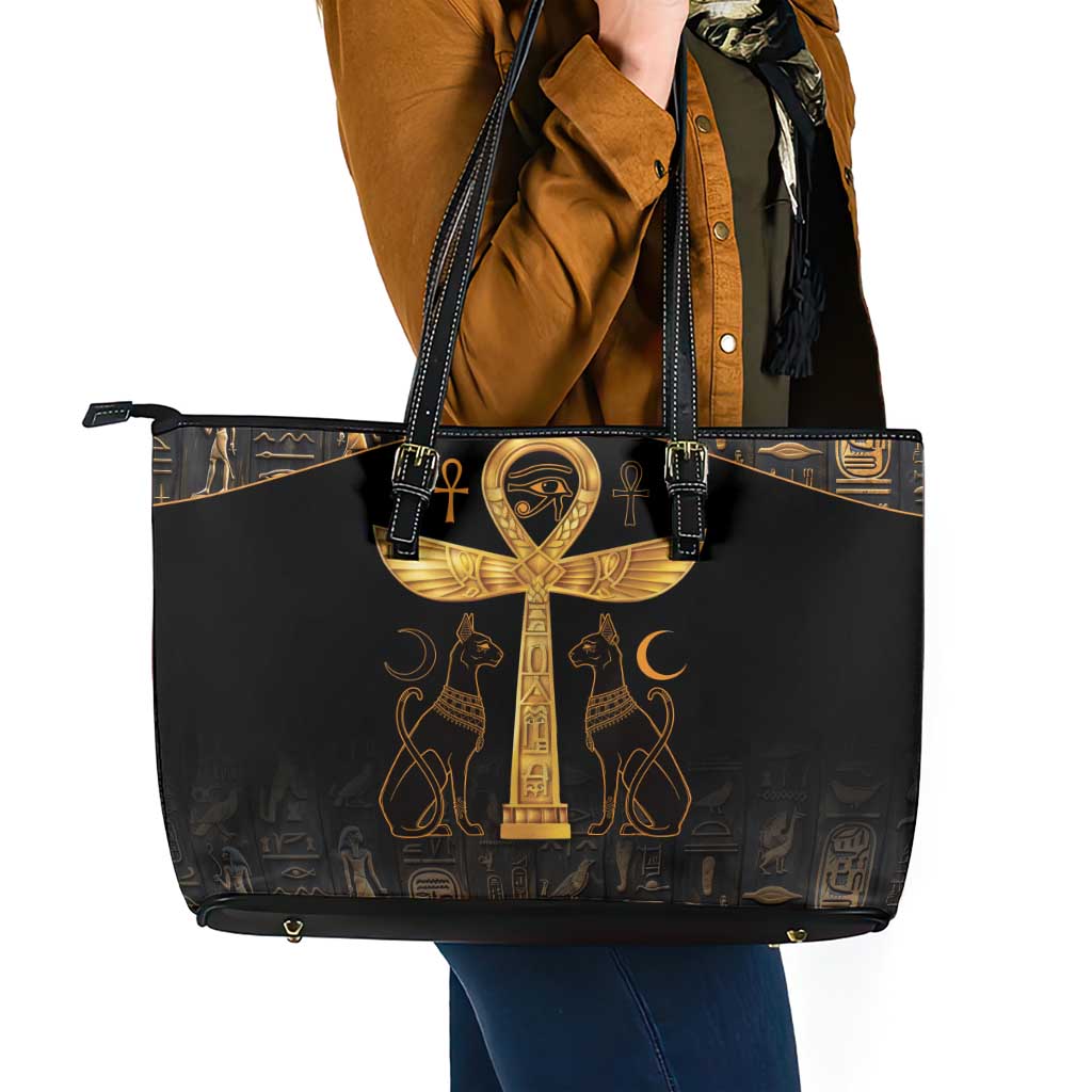 Ankh with Eye of Horus Leather Tote Bag Ancient Egypt Culture - Wonder Print Shop