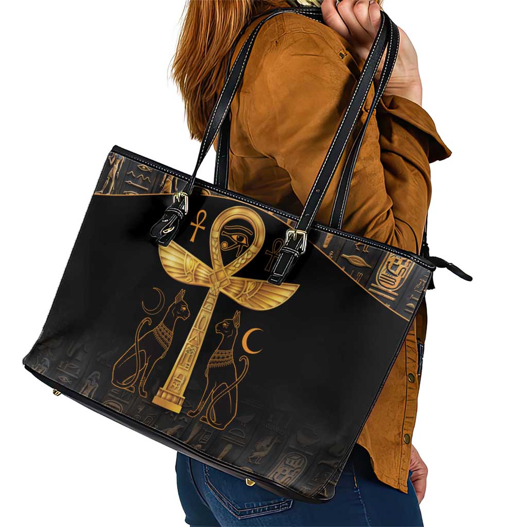 Ankh with Eye of Horus Leather Tote Bag Ancient Egypt Culture - Wonder Print Shop