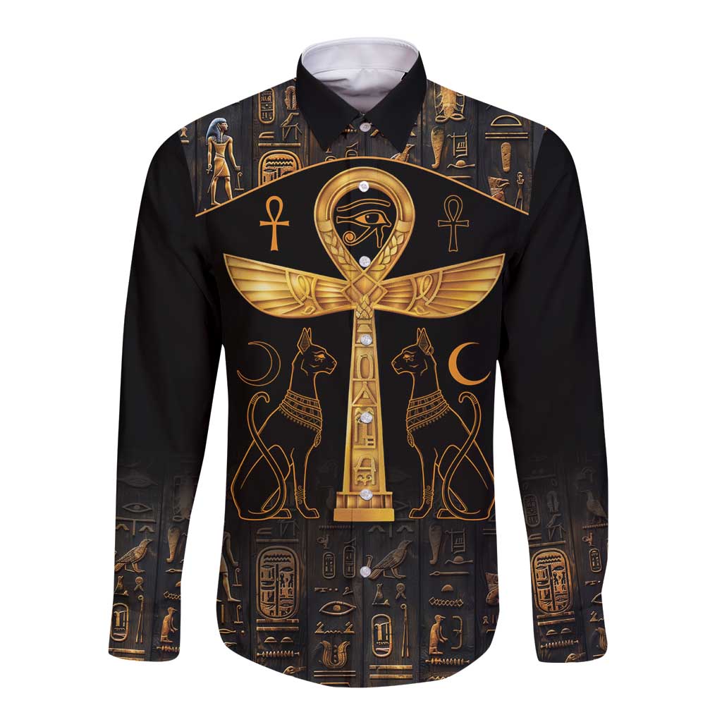 Ankh with Eye of Horus Long Sleeve Button Shirt Ancient Egypt Culture - Wonder Print Shop