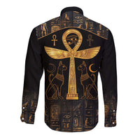 Ankh with Eye of Horus Long Sleeve Button Shirt Ancient Egypt Culture - Wonder Print Shop