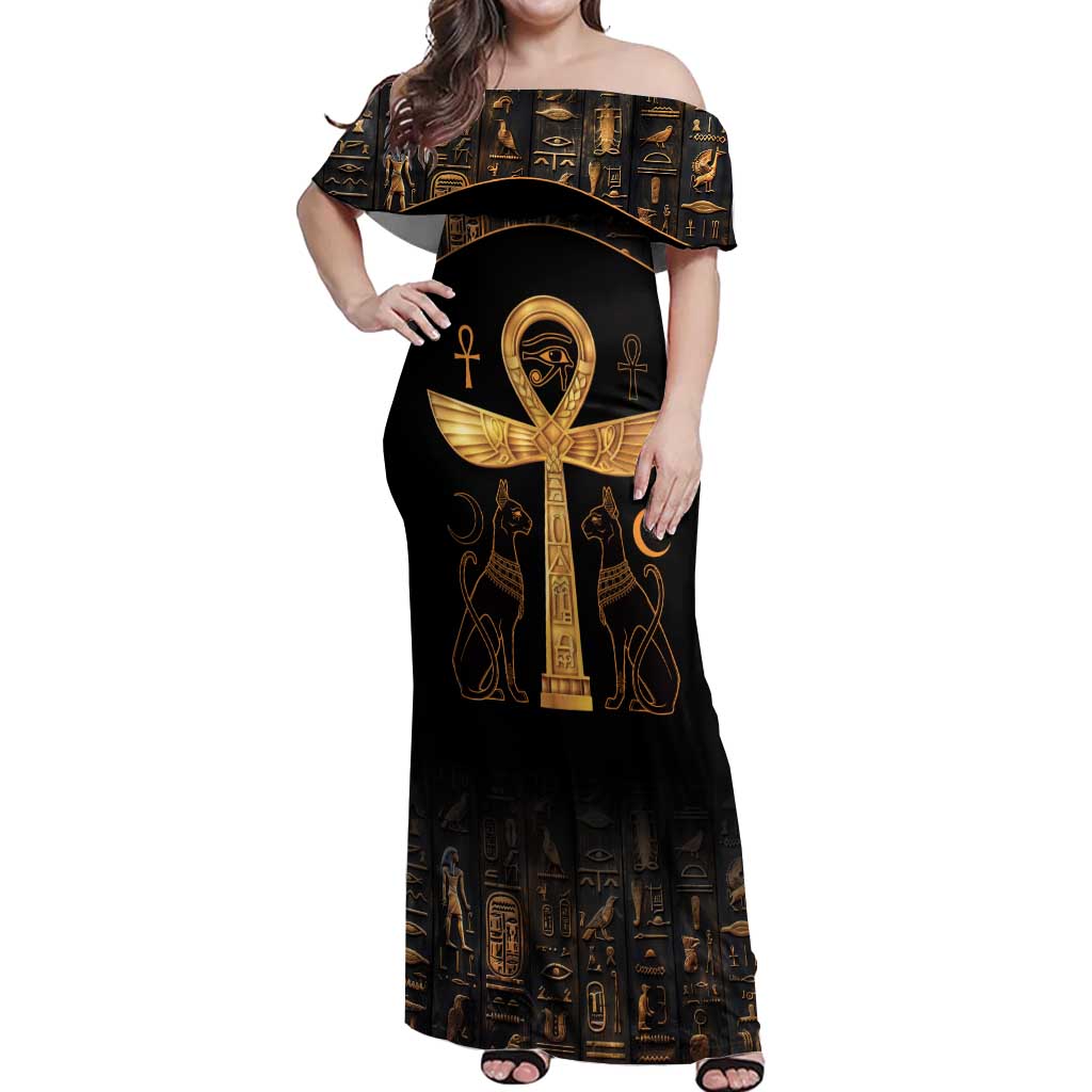 Ankh with Eye of Horus Off Shoulder Maxi Dress Ancient Egypt Culture - Wonder Print Shop