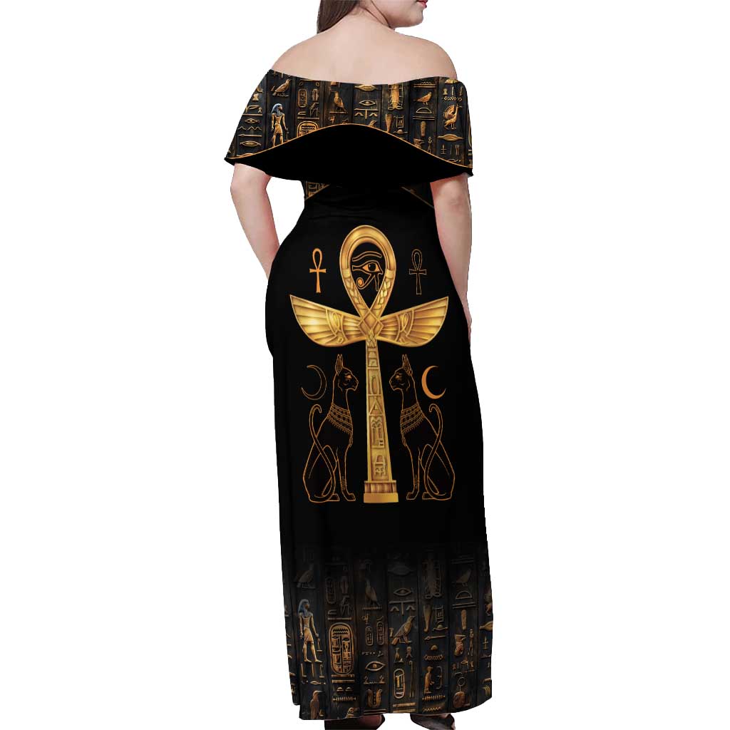 Ankh with Eye of Horus Off Shoulder Maxi Dress Ancient Egypt Culture - Wonder Print Shop