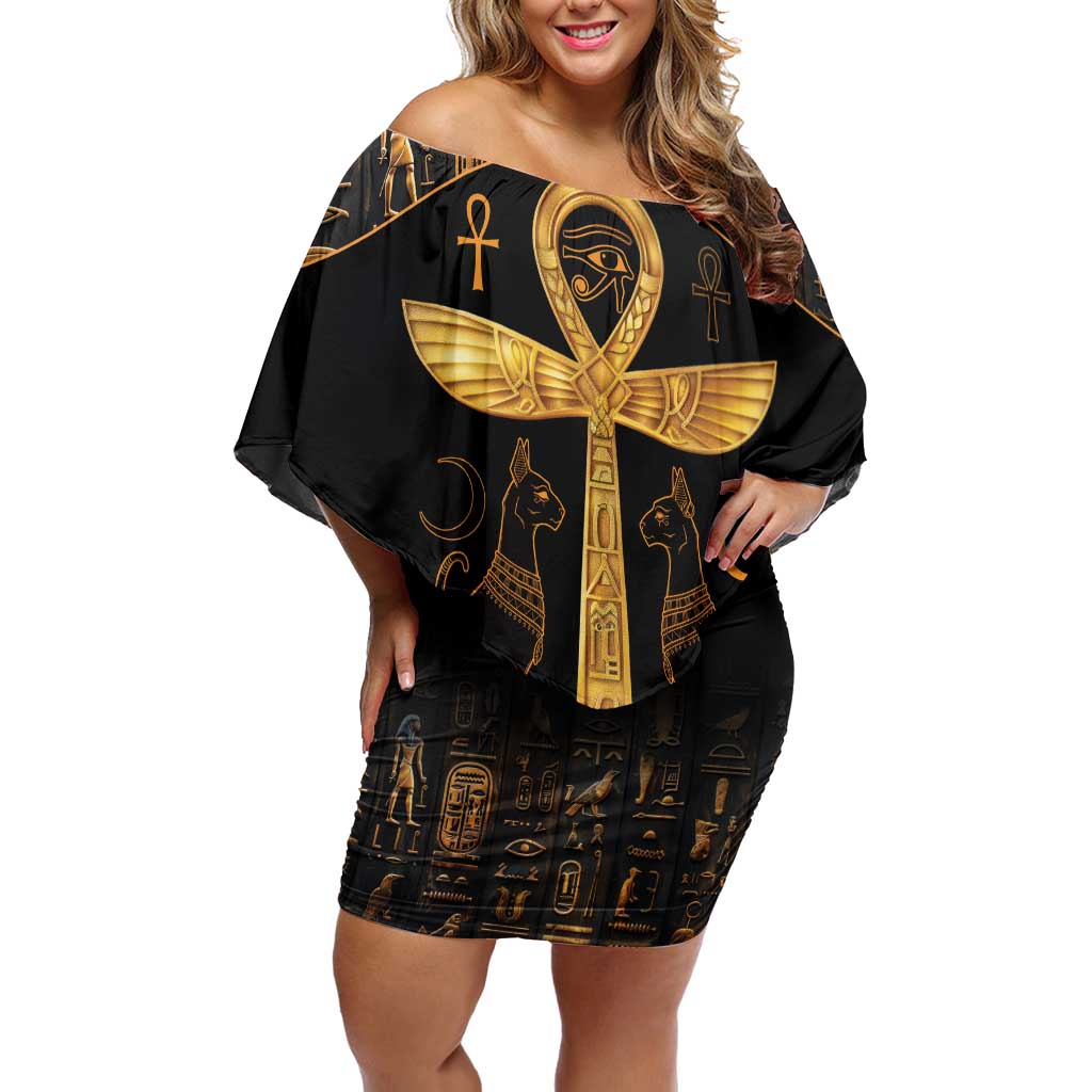 Ankh with Eye of Horus Off Shoulder Short Dress Ancient Egypt Culture - Wonder Print Shop