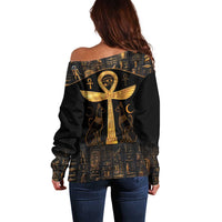 Ankh with Eye of Horus Off Shoulder Sweater Ancient Egypt Culture - Wonder Print Shop