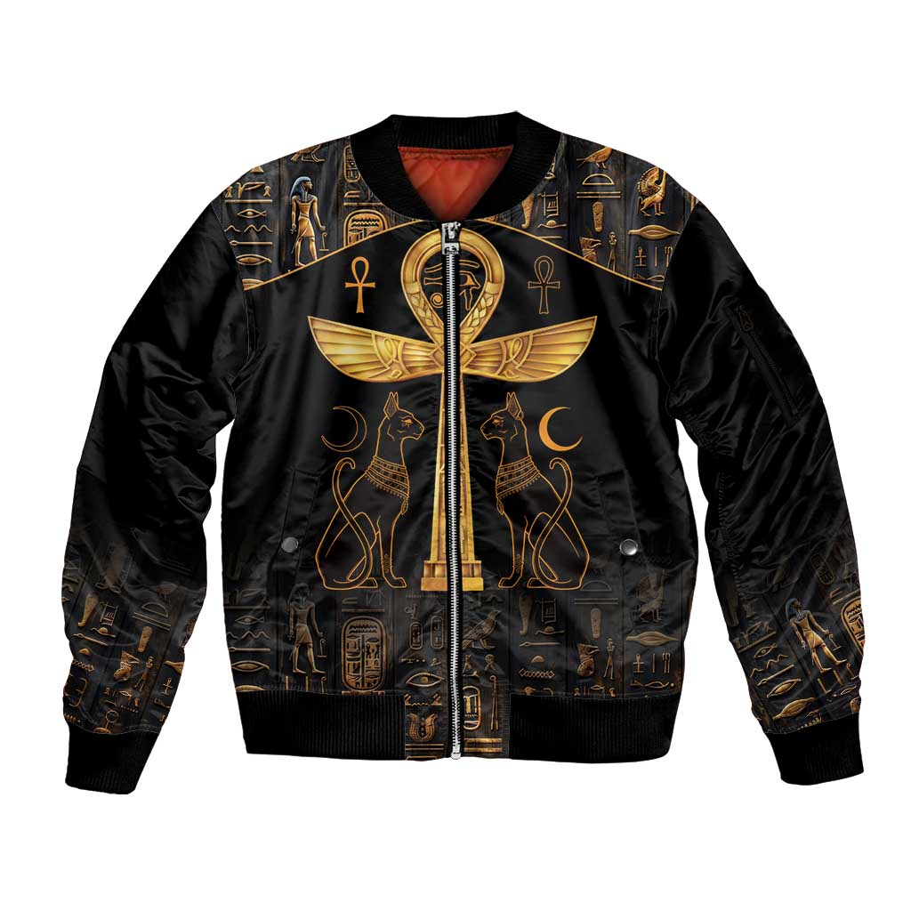 Ankh with Eye of Horus Sleeve Zip Bomber Jacket Ancient Egypt Culture - Wonder Print Shop