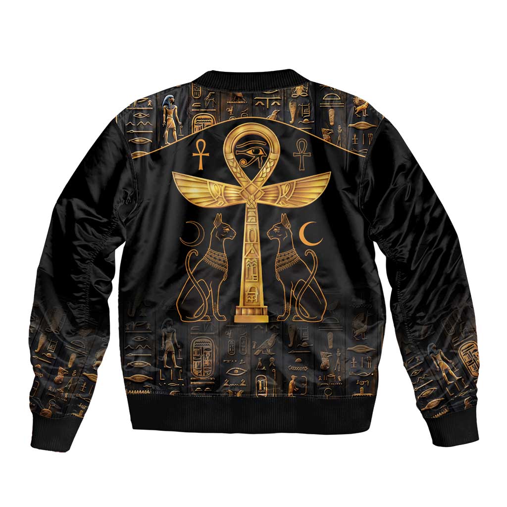 Ankh with Eye of Horus Sleeve Zip Bomber Jacket Ancient Egypt Culture - Wonder Print Shop