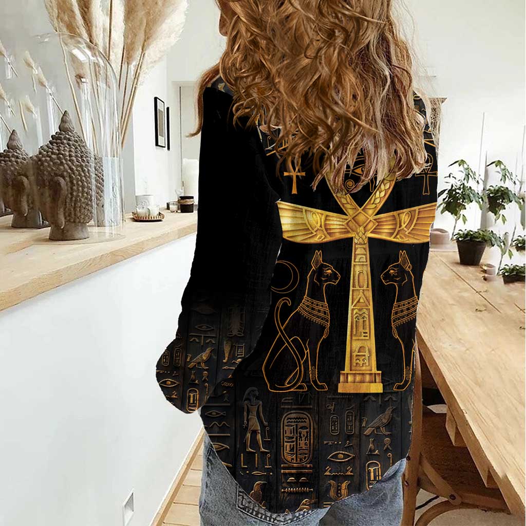 Ankh with Eye of Horus Women Casual Shirt Ancient Egypt Culture - Wonder Print Shop