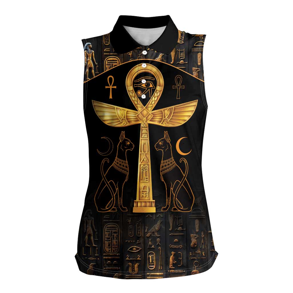 Ankh with Eye of Horus Women Sleeveless Polo Shirt Ancient Egypt Culture - Wonder Print Shop