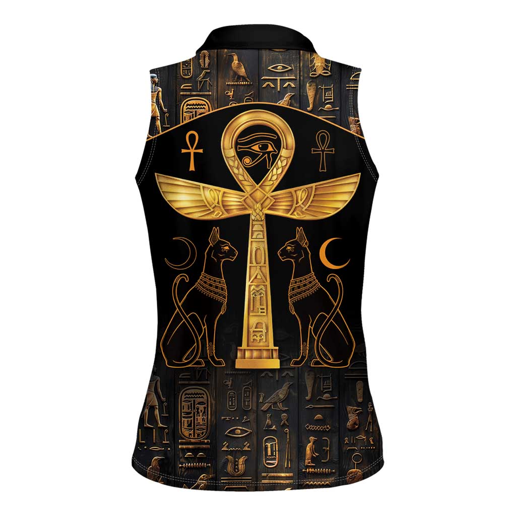 Ankh with Eye of Horus Women Sleeveless Polo Shirt Ancient Egypt Culture - Wonder Print Shop