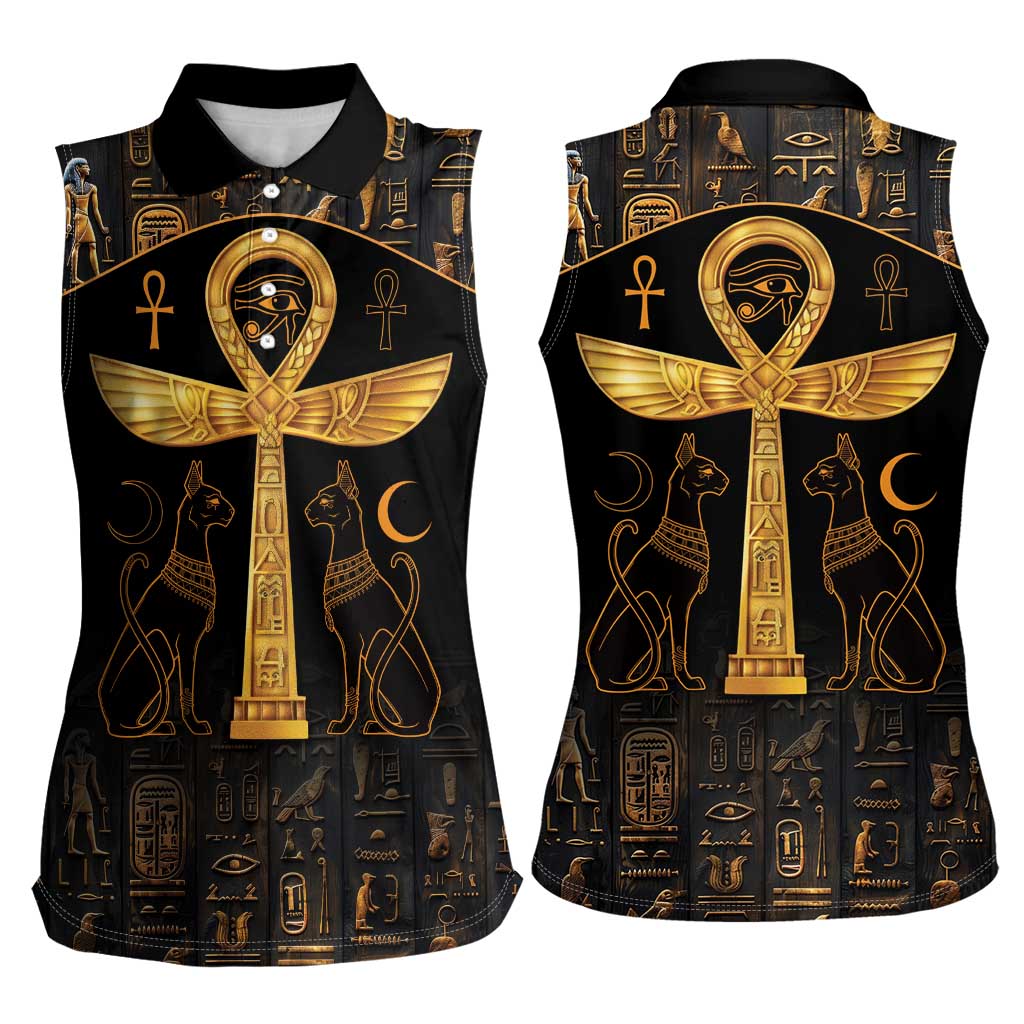 Ankh with Eye of Horus Women Sleeveless Polo Shirt Ancient Egypt Culture - Wonder Print Shop