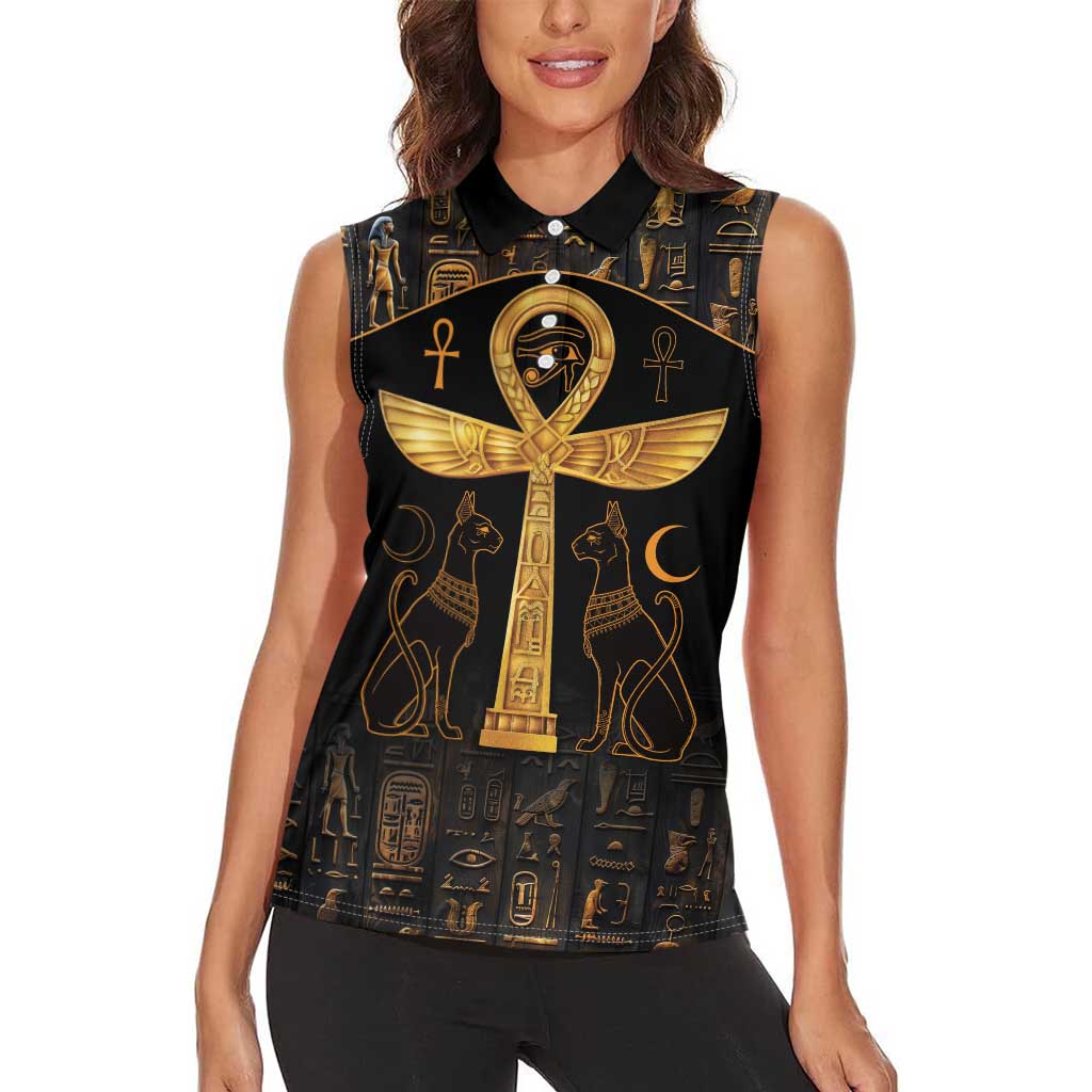 Ankh with Eye of Horus Women Sleeveless Polo Shirt Ancient Egypt Culture - Wonder Print Shop