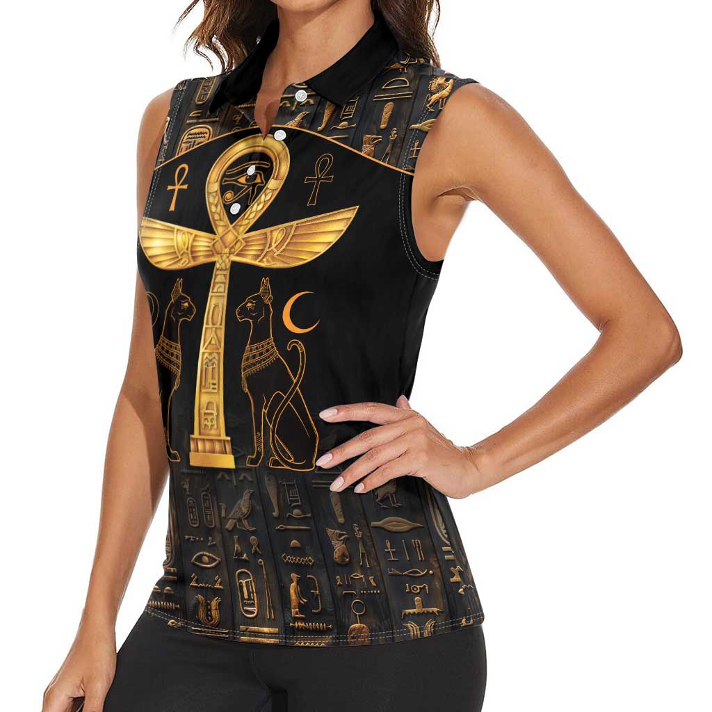 Ankh with Eye of Horus Women Sleeveless Polo Shirt Ancient Egypt Culture - Wonder Print Shop