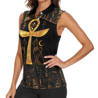 Ankh with Eye of Horus Women Sleeveless Polo Shirt Ancient Egypt Culture - Wonder Print Shop