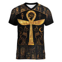 Ankh with Eye of Horus Women V-Neck T-Shirt Ancient Egypt Culture - Wonder Print Shop