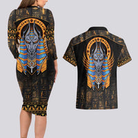 Egyptian Anubis Couples Matching Long Sleeve Bodycon Dress and Hawaiian Shirt Ancient Egypt Culture LT9 - Wonder Print Shop